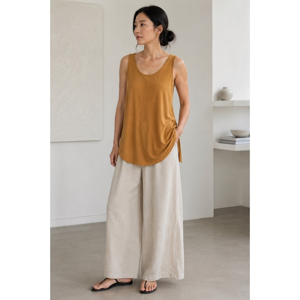 Bryn Walker Mustard Yellow Modal Blend Scoop Neck Tank Top Tunic Made in USA Med